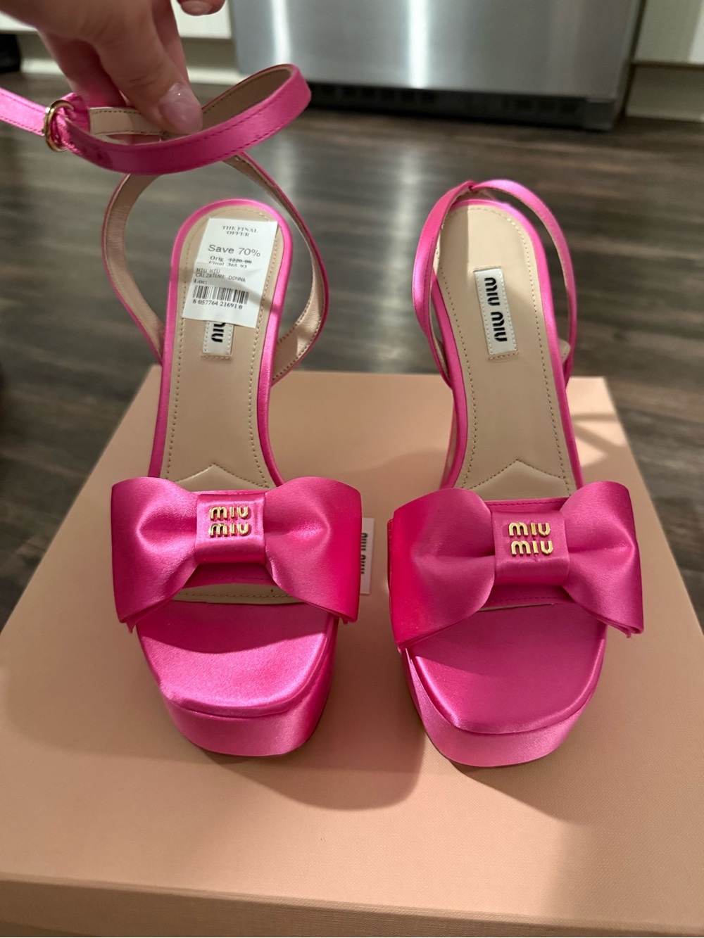 Miu Miu Hot Pink Satin Bow Platform Heels